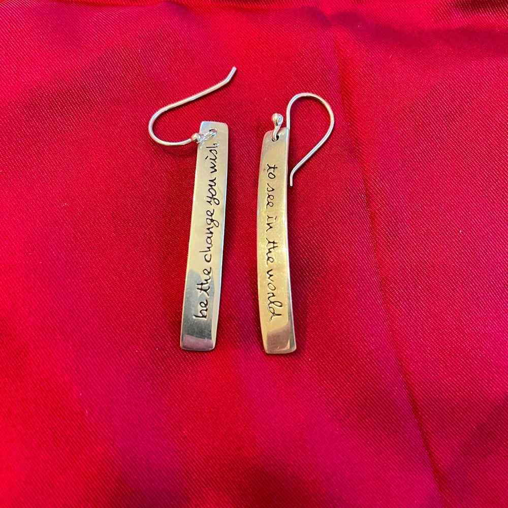 Silver bar earrings with quote